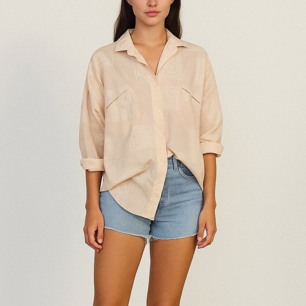 Diane Von Furstenberg Boxy Blouse Womens Medium Oversized Pink Pastel Vintage - Picture 2 of 9